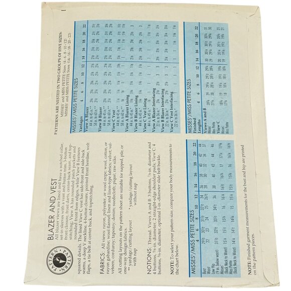 Vintage 012052-152 Sewing Step By Step Pattern Blazer Vest Uncut 4-22 - Picture 2 of 2
